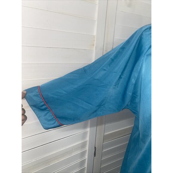 Vintage Aqua Nylon Full Length Robe Chinese Asian Theme X-Large - Picture 3 of 8